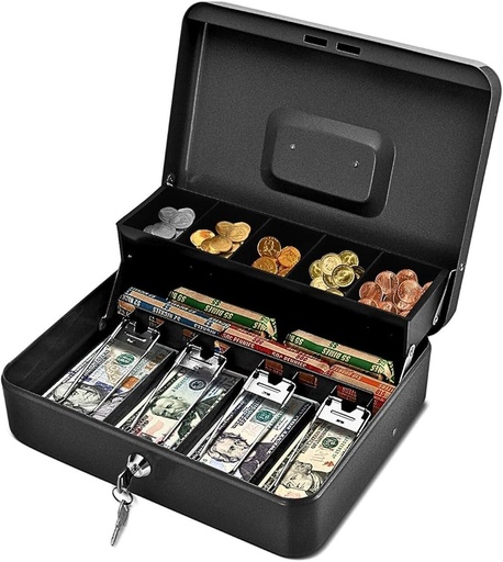 Mini Metal Cash Box with Key - Portable