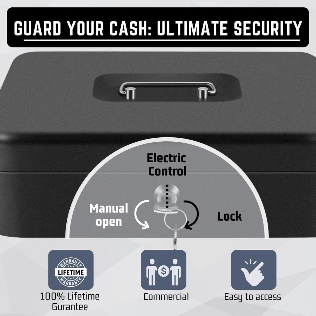 Mini Metal Cash Box with Key - Portable