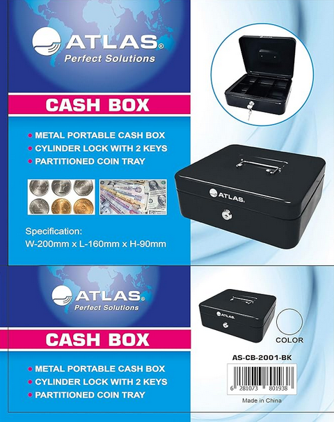 Atlas AS-CB-2001-BK CASH BOX W200mm x L160mm x H90mm Black أطلس صندوق النقد