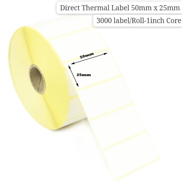 Direct Thermal Label Sticker 50mm x 25mm (2inch x 1inch) 3000 Label per roll