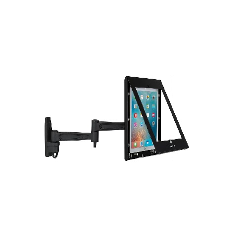 Ipad & Universal Tablet Holder with Lock - Wall Mount With Adjustable Arm - Black
